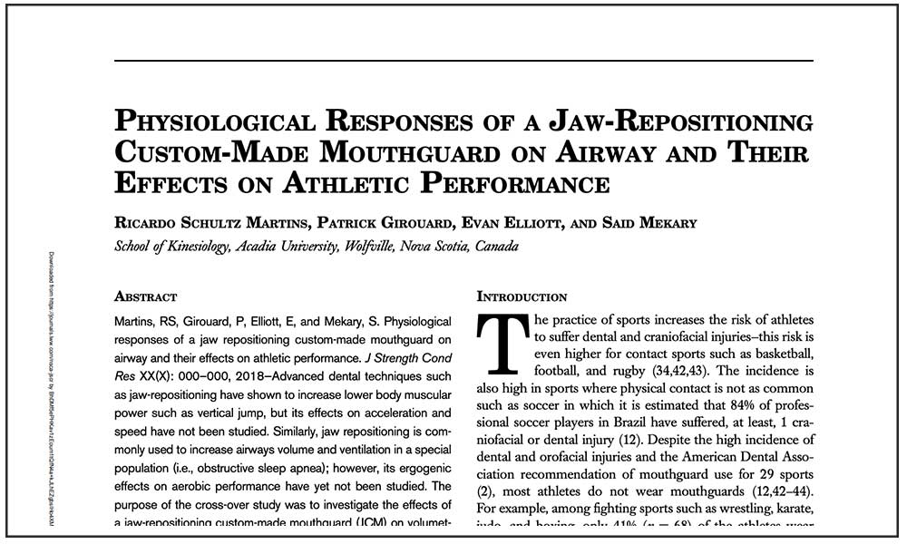 PHYSIOLOGICAL RESPONSES OF A JAW-REPOSITIONING CUSTOM-MADE MOUTHGUARD ON AIRWAY AND THEIR EFFECTS ON ATHLETIC PERFORMANCE